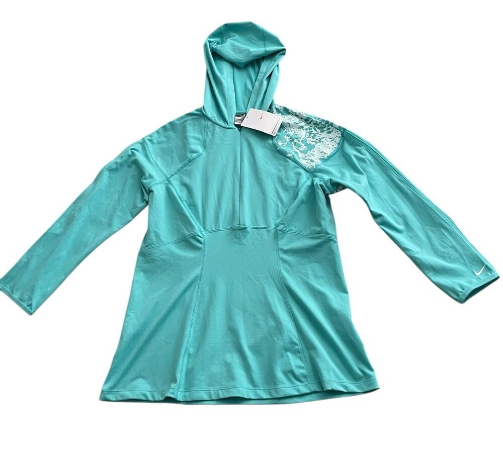 Nike Fit Dry Women's Green Half Zip Hooded Pullover - Size L (12-14) New